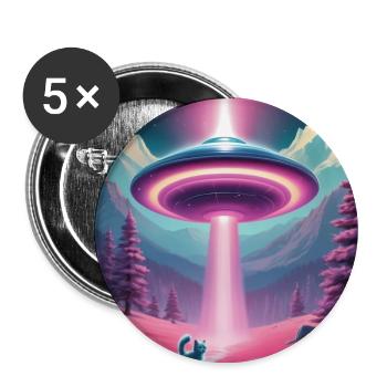 UFO with kitten - Buttons large 2.2''/56 mm (5-pack) - white - Front