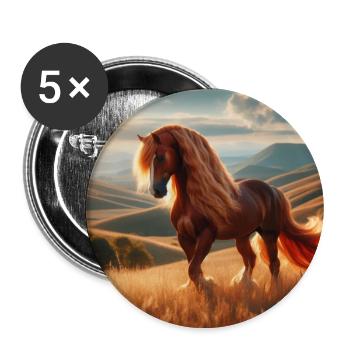 Cheval libre - Lot de 5 grands badges (56 mm) - blanc - Devant