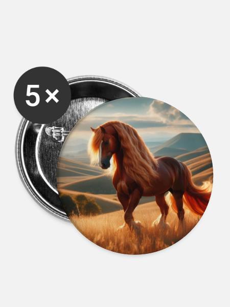 Freies Pferd - Buttons groß 56 mm (5er Pack) - Weiß