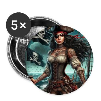 Piratenfrau - Buttons groß 56 mm (5er Pack) - Weiß - Vorne