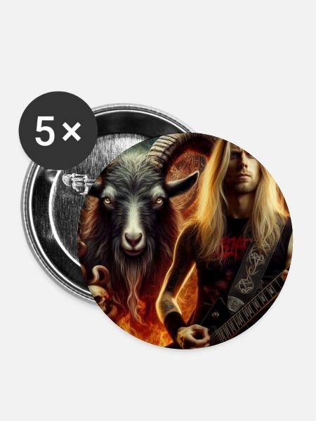 Infernal-Gitarrist - Buttons groß 56 mm (5er Pack) - Weiß