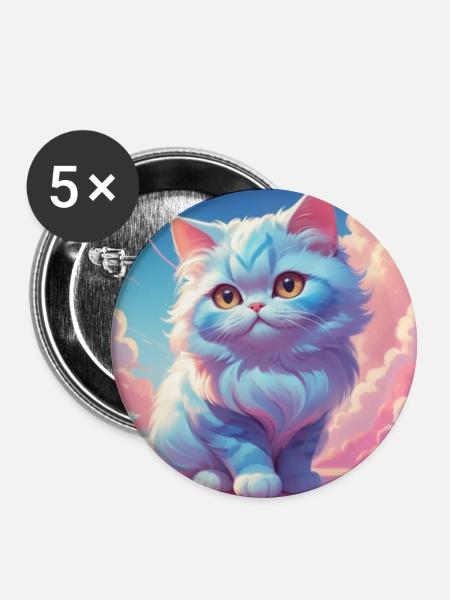 Kätzchen - Buttons groß 56 mm (5er Pack) - Weiß