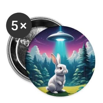 Hase mit UFO - Buttons groß 56 mm (5er Pack) - Weiß - Vorne