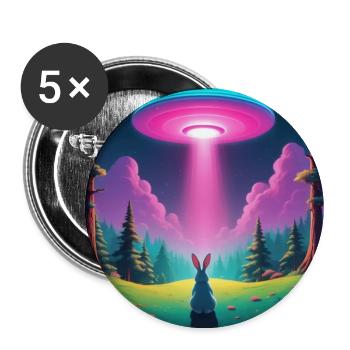 UFO mit Hase - Buttons groß 56 mm (5er Pack) - Weiß - Vorne