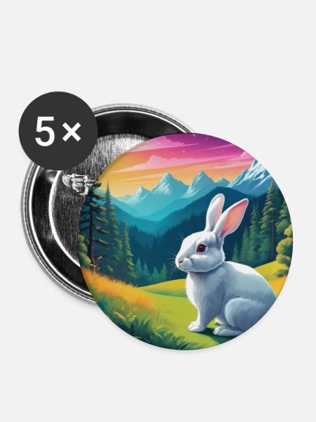 Häschen - Buttons groß 56 mm (5er Pack) - Weiß