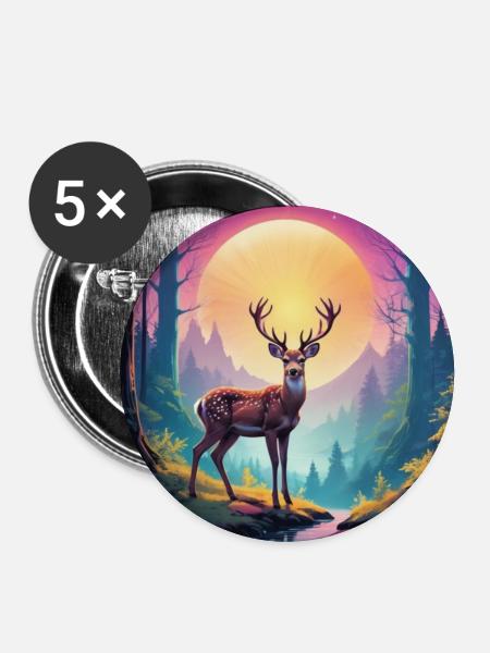 Hirsch im Wald - Buttons groß 56 mm (5er Pack) - Weiß