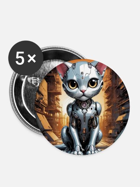 Robo Kitten - Buttons groß 56 mm (5er Pack) - Weiß