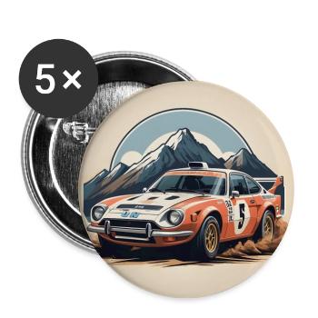 Voiture de Course Rallye Montagne - Lot de 5 grands badges (56 mm) - blanc - Devant