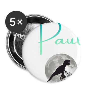 PAUL - Schöner Jungen Name mit Dinosaurier - Buttons groß 56 mm (5er Pack) - Weiß - Vorne