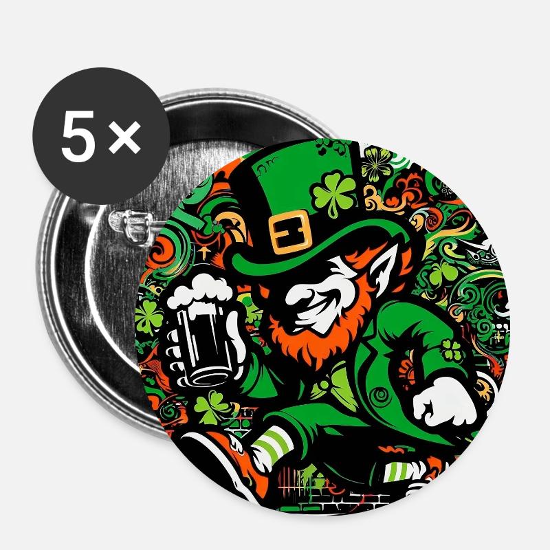 Leprechaun Ireland - Buttons large 2.2''/56 mm (5-pack) - white