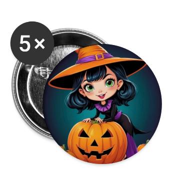 Sorcière d’Halloween - Lot de 5 grands badges (56 mm) - blanc - Devant