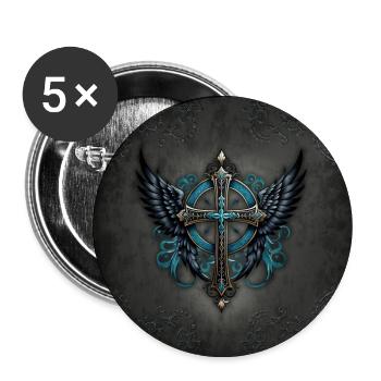 Cross adorned with wings. - Buttons large 2.2''/56 mm (5-pack) - white - Front