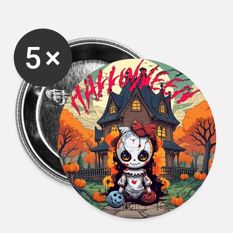 Halloween - Buttons groß 56 mm (5er Pack) - Weiß