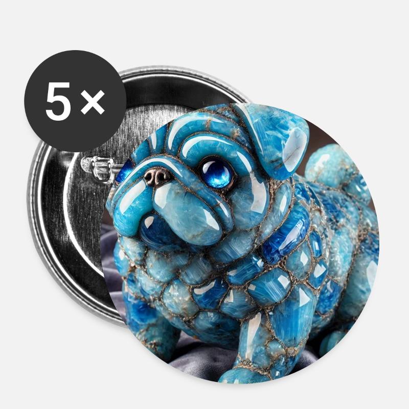 Blue Crystal Pug Decorative Figure - Buttons large 2.2''/56 mm (5-pack) - white