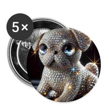 Funkelnder Hund im Diamant-Look - Buttons groß 56 mm (5er Pack) - Weiß - Vorne