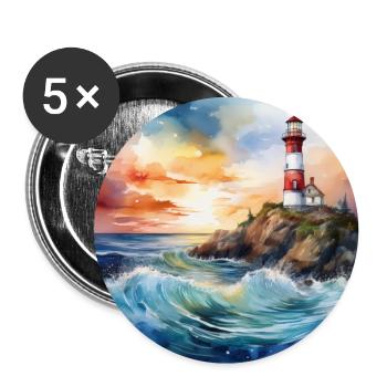 Majestic Lighthouse at Sunset with Crashing Waves - Buttons large 2.2''/56 mm (5-pack) - white - Front