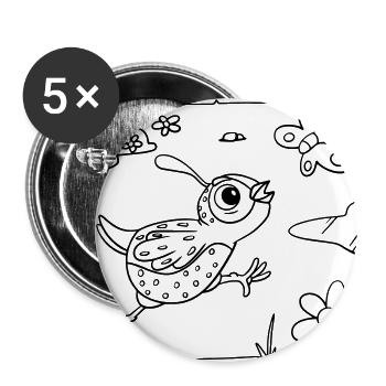 Wachtel-Malspaß für Kinderbekleidung, Taschen, etc - Buttons groß 56 mm (5er Pack) - Weiß - Vorne