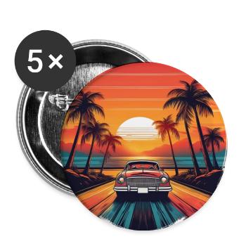 Retro Car Palm Sunset – Vintage Beach Drive Art - Buttons large 2.2''/56 mm (5-pack) - white - Front