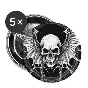 Fledermaus Skull - Buttons groß 56 mm (5er Pack) - Weiß - Vorne