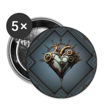 Faszinierendes Steampunk-Herz - Buttons groß 56 mm (5er Pack) - Weiß - Vorne