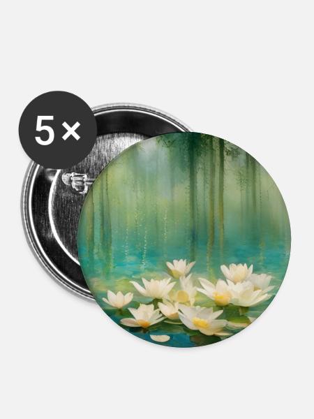 Seerosen - Buttons groß 56 mm (5er Pack) - Weiß