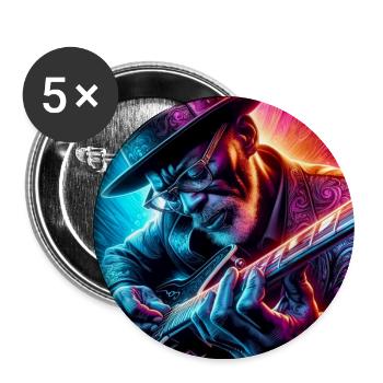 Retro Neon Effects Guitarist - Buttons large 2.2''/56 mm (5-pack) - white - Front