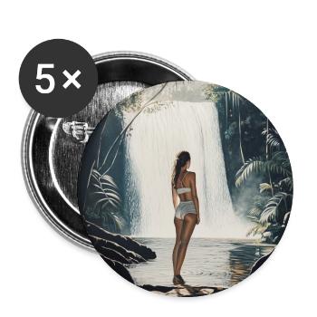 Reizende Frau am Wasserfall - Buttons groß 56 mm (5er Pack) - Weiß - Vorne