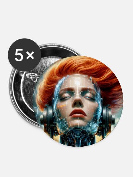 Kybernetische Fusion Frau - Buttons groß 56 mm (5er Pack) - Weiß
