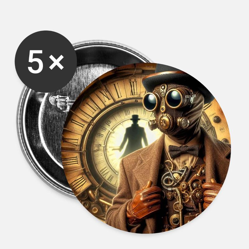Sherlock Holmes Steampunk - Buttons groß 56 mm (5er Pack) - Weiß