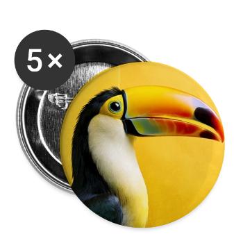 Toucan oiseau sur fond jaune tropical couleurs - Lot de 5 grands badges (56 mm) - blanc - Devant
