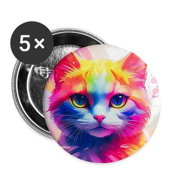 Lebendiges Regenbogenkatzen-Kunstwerk - Buttons groß 56 mm (5er Pack) - Weiß - Vorne