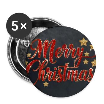 Glitzerndes Merry Christmas Script - Buttons groß 56 mm (5er Pack) - Weiß - Vorne