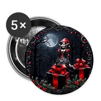 Niedlicher Gothic Weihnachtself. - Buttons groß 56 mm (5er Pack) - Weiß - Vorne