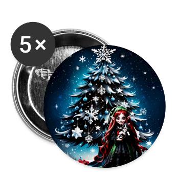 Weihnachtself mit Kätzchen. - Buttons groß 56 mm (5er Pack) - Weiß - Vorne