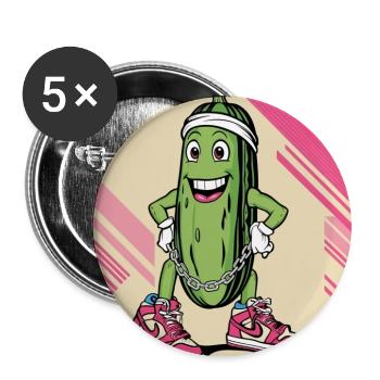 Humorvoller Gurkencharakter mit Streetwear - Buttons groß 56 mm (5er Pack) - Weiß - Vorne