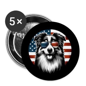 Berger australien avec drapeau américain - Lot de 5 grands badges (56 mm) - blanc - Devant