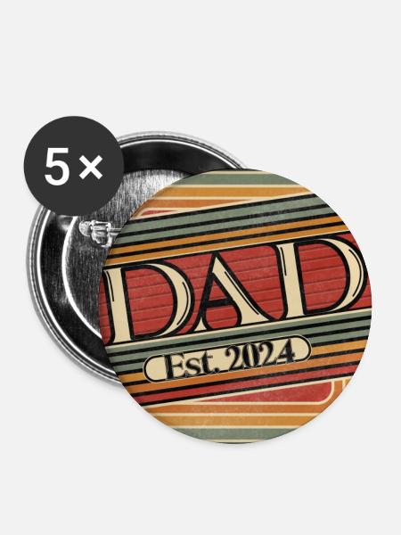 Dad Est. 2024 Retro Design - Buttons groß 56 mm (5er Pack) - Weiß
