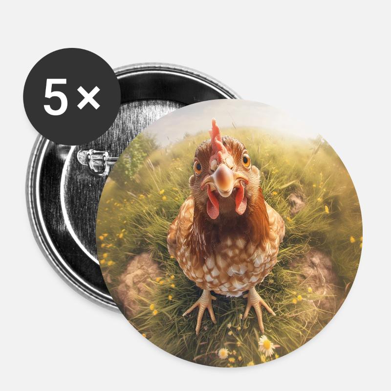 I think there's a chicken peeking there - Buttons large 2.2''/56 mm (5-pack) - white
