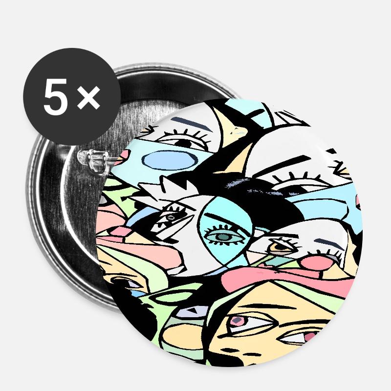 Crazy faces - Buttons large 2.2''/56 mm (5-pack) - white