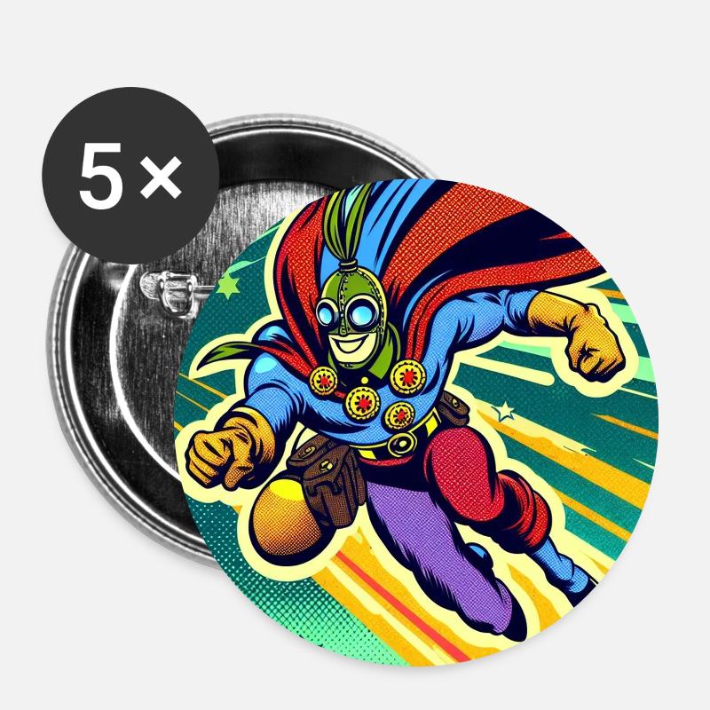 Superheld - Buttons groß 56 mm (5er Pack) - Weiß