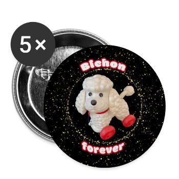 Bichon forever glitter round goodies - Buttons large 2.2''/56 mm (5-pack) - white - Front