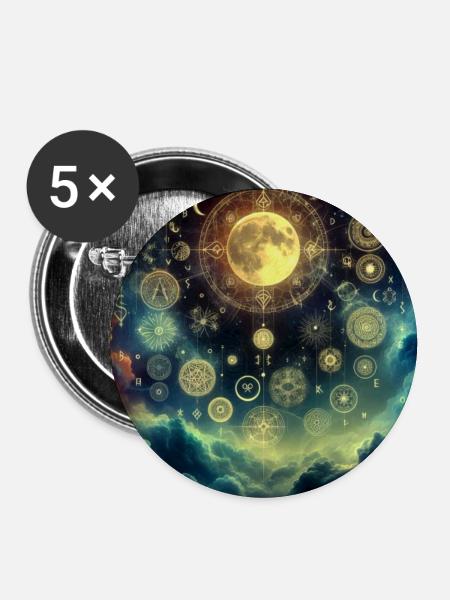 Mystische Astrologie - Buttons groß 56 mm (5er Pack) - Weiß