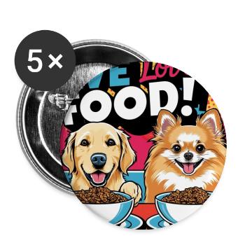 Comic Dogs - We Love Food - Buttons groß 56 mm (5er Pack) - Weiß - Vorne