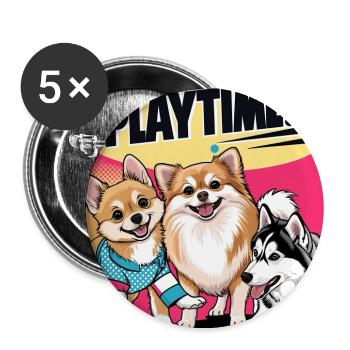 Comic Dogs - Playtime - Buttons groß 56 mm (5er Pack) - Weiß - Vorne