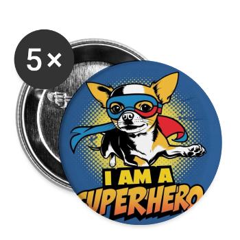 Chien Chihuahua « Je suis un super-héros » - Lot de 5 grands badges (56 mm) - blanc - Devant