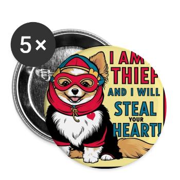Pomeranian Dog "I am a thief" - Buttons groß 56 mm (5er Pack) - Weiß - Vorne