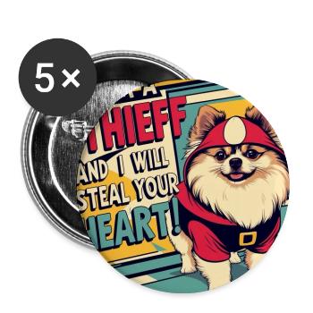 Pomeranian Dog "I am a thief" - Buttons groß 56 mm (5er Pack) - Weiß - Vorne