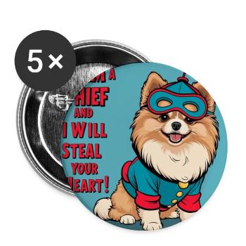 Hund im Superheldenkostüm - Buttons groß 56 mm (5er Pack) - Weiß - Vorne