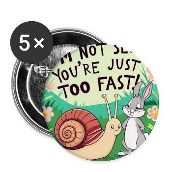 A rabbit and a snail "Slow and Fast" - Buttons large 2.2''/56 mm (5-pack) - white - Front