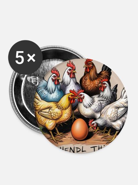 Hühner "Hendl this" - Buttons groß 56 mm (5er Pack) - Weiß